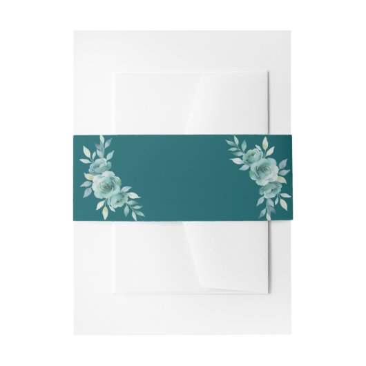 Teal Whisper Blooms Wedding Uitnodigingen Wikkel (Voorkant Voorbeeld)