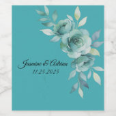 Teal Whisper Blooms Wedding Wijn Etiket (Enkel label)