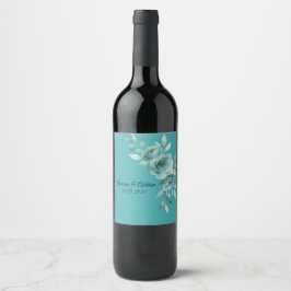 Teal Whisper Blooms Wedding Wijn Etiket