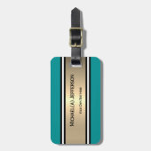 Teal White Black Polka Dot Golden Accent Stripes Bagagelabel (Voorkant verticaal)