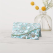 Teal White Floral Place Card Plaatskaartje (Achterkant)