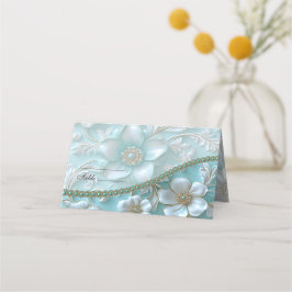 Teal White Floral Place Card Plaatskaartje