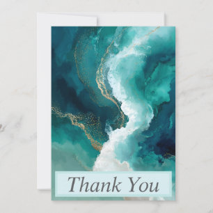 Teal, White & Gold Marmer Bedankkaart Kaart