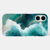 Teal, White & Gold Marmer Case-Mate iPhone Hoesje (Achterkant (horizontaal))