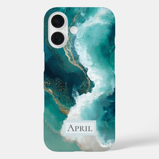 Teal, White & Gold Marmeren Case-Mate iPhone Hoesj Case (Achterkant)