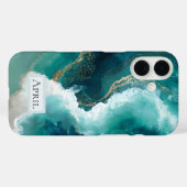 Teal, White & Gold Marmeren Case-Mate iPhone Hoesj Case (Achterkant (horizontaal))