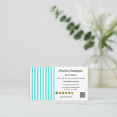 Teal White Stripes & QR Code & Social Media Icons Visitekaartje (Staand voorkant)