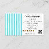Teal White Stripes & QR Code & Social Media Icons Visitekaartje (Voorkant)