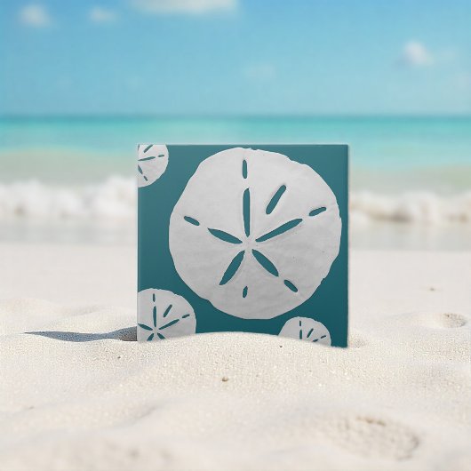 Teal & White Tropical Beach Sand Dollar Tegeltje