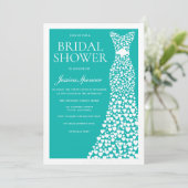 Teal White Wedding Dress Border Bridal Shower Kaart (Staand voorkant)