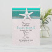 Teal & White Zeesterand Sweet 16 uitnodigingen (Staand voorkant)
