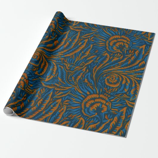 Teal William Morris stijl Acanthus blad botanisch Cadeaupapier (Uitgerold)