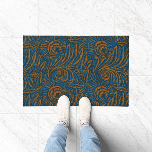 Teal William Morris stijl Acanthus blad botanisch Deurmat (Binnen)