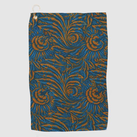 Teal William Morris stijl Acanthus blad botanisch Golfhanddoek (Voorkant)