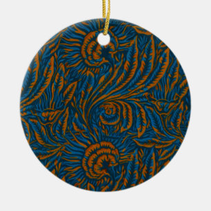 Teal William Morris stijl Acanthus blad Botanisch Keramisch Ornament