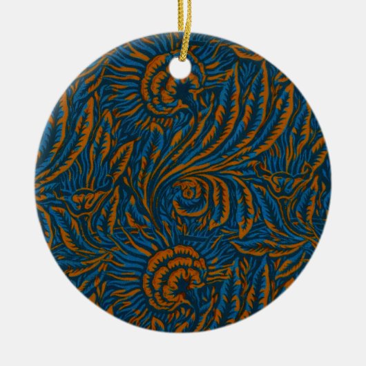 Teal William Morris stijl Acanthus blad Botanisch Keramisch Ornament (Voorkant)