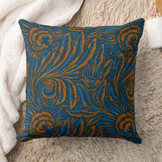 Teal William Morris stijl Acanthus blad botanisch Kussen (Deken)