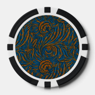 Teal William Morris stijl Acanthus blad botanisch Poker Chips