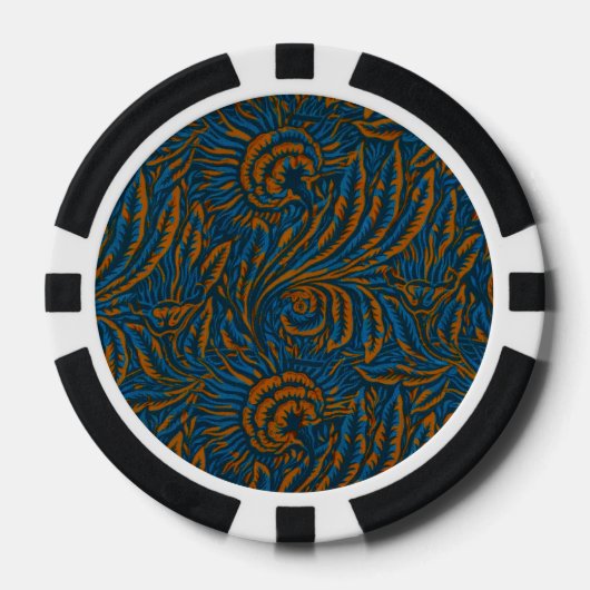 Teal William Morris stijl Acanthus blad botanisch Poker Chips (Voorkant)