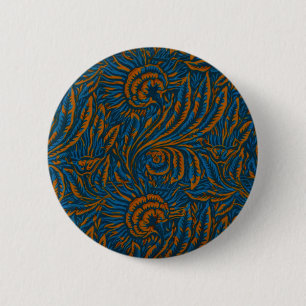 Teal William Morris stijl Acanthus blad botanisch Ronde Button 5,7 Cm