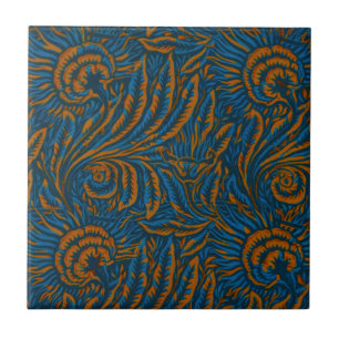Teal William Morris stijl Acanthus blad botanisch Tegeltje