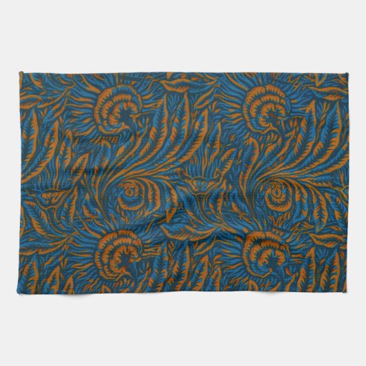 Teal William Morris stijl Acanthus blad botanisch Theedoek (Horizontaal)