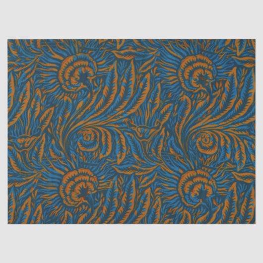 Teal William Morris stijl Acanthus blad botanisch Tissuepapier (Voorkant)