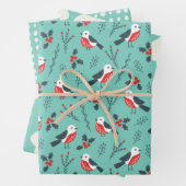 Teal Winter Christmas Theme Patterned Gift Inpakpapier Vel (In situ)