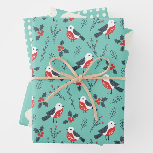 Teal Winter Christmas Theme Patterned Gift Inpakpapier Vel (In situ)