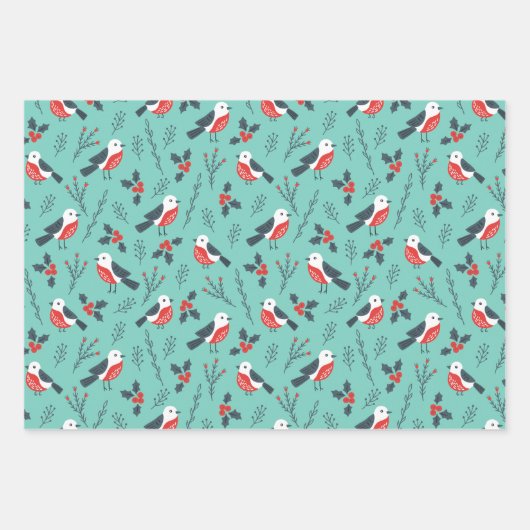 Teal Winter Christmas Theme Patterned Gift Inpakpapier Vel (Voorkant)