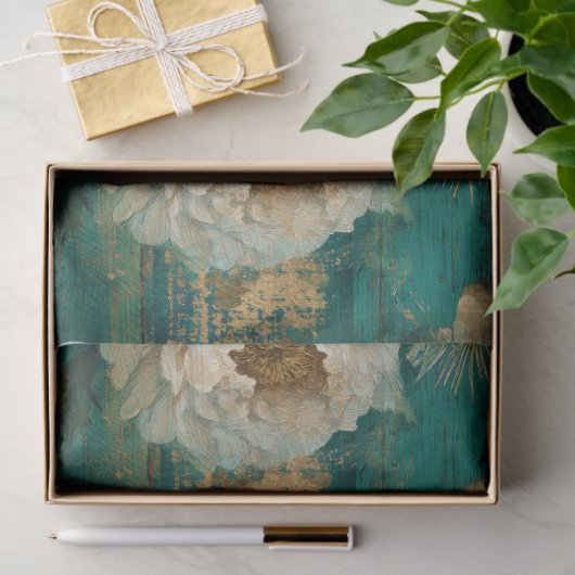 Teal Winter Peony Seamless Decoupage Tissuepapier (Geschenk)