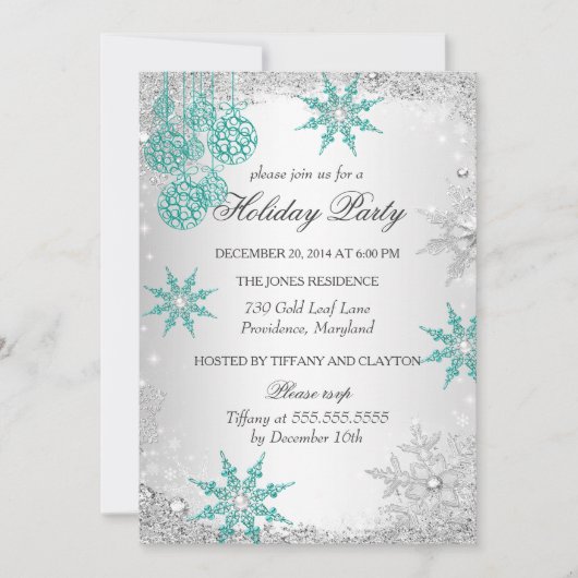 Teal Winter Wonderland Kerstfeest 4 Kaart (Voorkant)