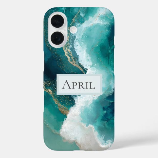 Teal, Wit & Goud Marmer Case-Mate iPhone Case (Achterkant)