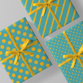 Teal With Yellow Messy Stripes & Messy Polka Dots Inpakpapier Vel