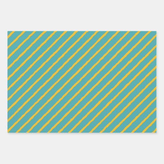 Teal With Yellow Messy Stripes & Messy Polka Dots Inpakpapier Vel