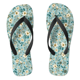 Teal & Witte Botanische Bloemmotief Zomer Teenslippers