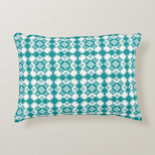 Teal Witte Checker Argyle Patroon Accent Kussen