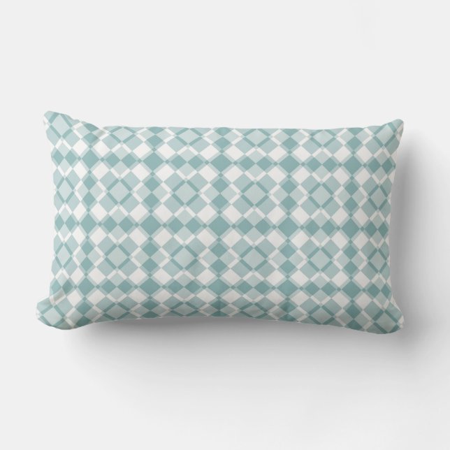 Teal Witte Geruite Argyle Patroon Kussen (Voorkant)