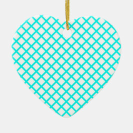 Teal Witte Harlekijn Diamant Strepen Patroon Keramisch Ornament