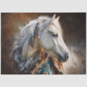 Teal Witte Hengst Westerse Meubelen Decoupage Tissuepapier (Voorkant)