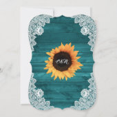 Teal Wood Lace String Lights Sunflower Wedding Kaart (Achterkant)