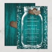 Teal Wood Mason Jar Rustic Fall Wedding Kaart (Voorkant / Achterkant)