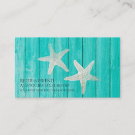 Teal Wood & Starfish Beach Elegant Verwijs een vri Aanbevelingskaartje