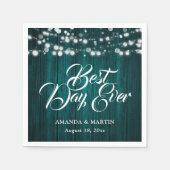 Teal Wood String Lights Rustic Wedding Servet (Voorkant)