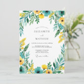 Teal Yellow Blooming Romance Wedding Kaart (Staand voorkant)