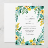 Teal Yellow Blooming Romance Wedding Kaart (Voorkant / Achterkant)