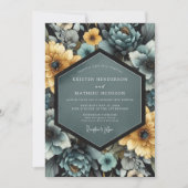 Teal Yellow Blossom Romance Wedding Kaart (Voorkant)