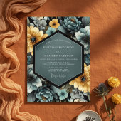 Teal Yellow Blossom Romance Wedding Kaart
