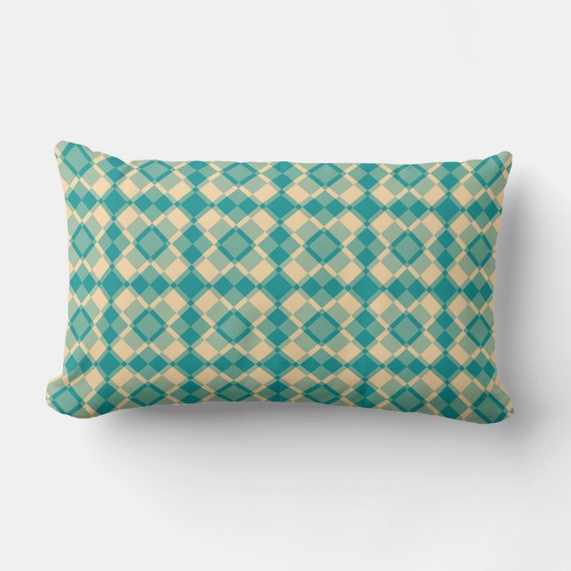 Teal Yellow Checker Argyle Pattern Kussen (Voorkant)