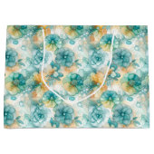 Teal Yellow Floral Alcohol Ink Style Pattern Groot Cadeauzakje (Voorkant)